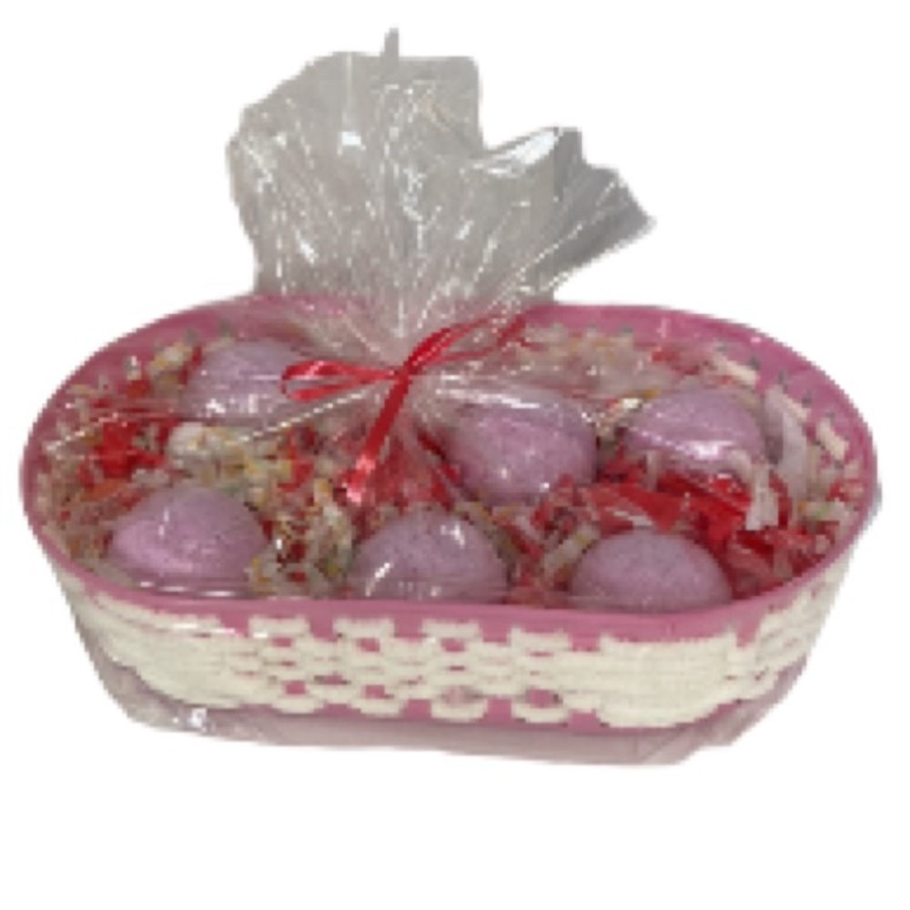 Lavender Chamomile Luxurious Bath Bombs Fizzers and Basket Gift Set of 6 Bombs